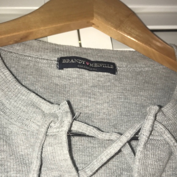 Grey Lace Up Brandy Melville Tee - Picture 2 of 2